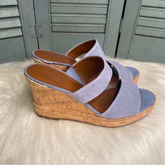 Franco Sarto Shoes - Franco Sarto Fiore Blue Platform Wedge Double Strap Suede Sandals Size 8-8.5